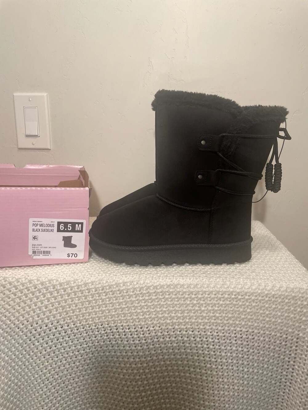 Pop Melodius Black Suedelike Boots Size 6.5 M